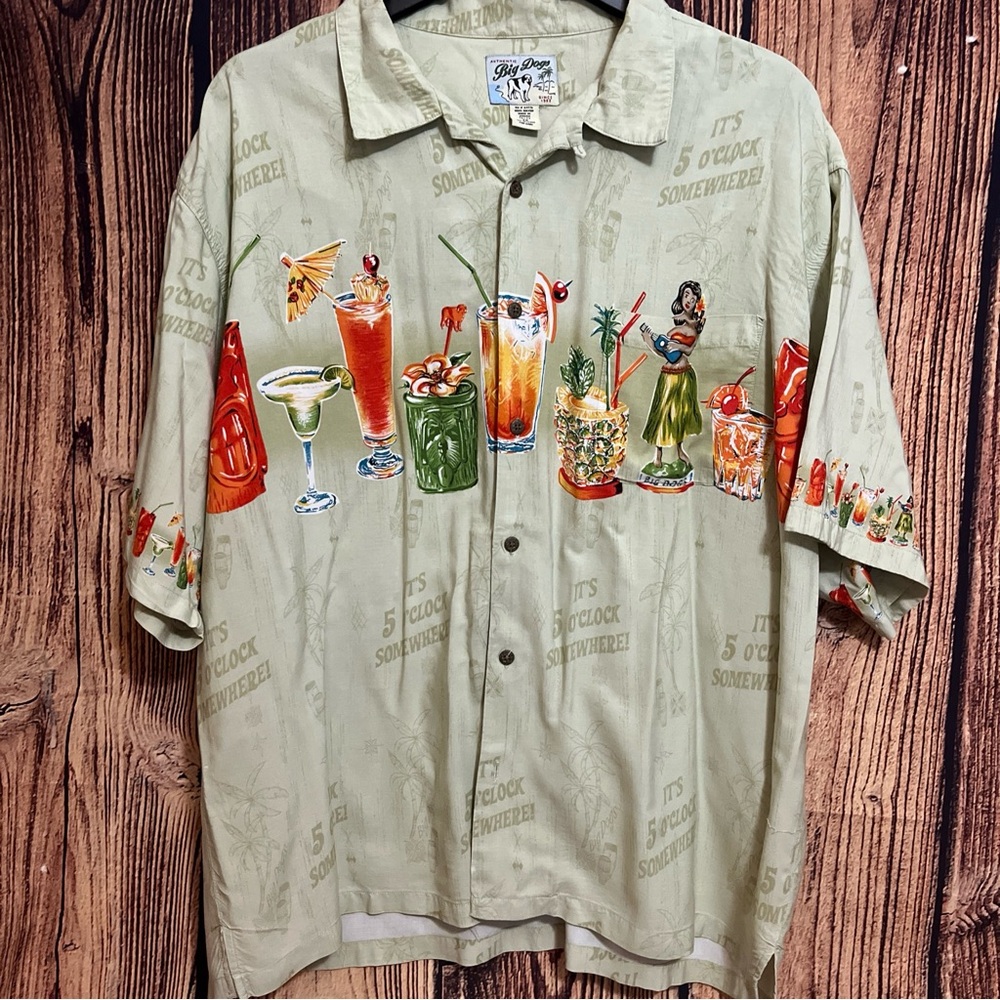 Big Dogs “It’s Five O’ Clock Somewhere” 2X Rayon Hawaiian Button Up Shirt - EUC
